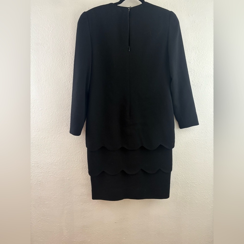 David Hayes long sleeve layered black wool midi vintage dress size 10